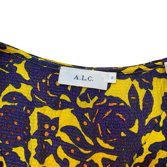 A.L.C. Valencia Silk Floral Midi Dress Yellow Purple Cut-Out Ruffle Hem Sz 2 - Picture 15 of 16